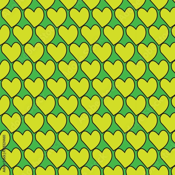 Fototapeta Charming vector pattern featuring seamless double hearts in grey and yellow. Ideal for backgrounds, textiles, and romantic designs.
