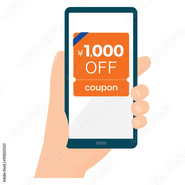 Obraz スマホの1000円OFFクーポン　電子クーポン　デジタルクーポン　フラットデザイン