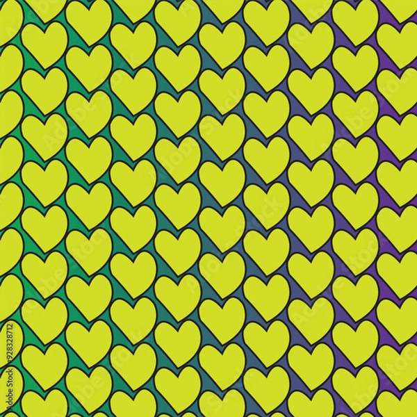 Fototapeta Charming vector pattern featuring seamless double hearts in grey and yellow. Ideal for backgrounds, textiles, and romantic designs.