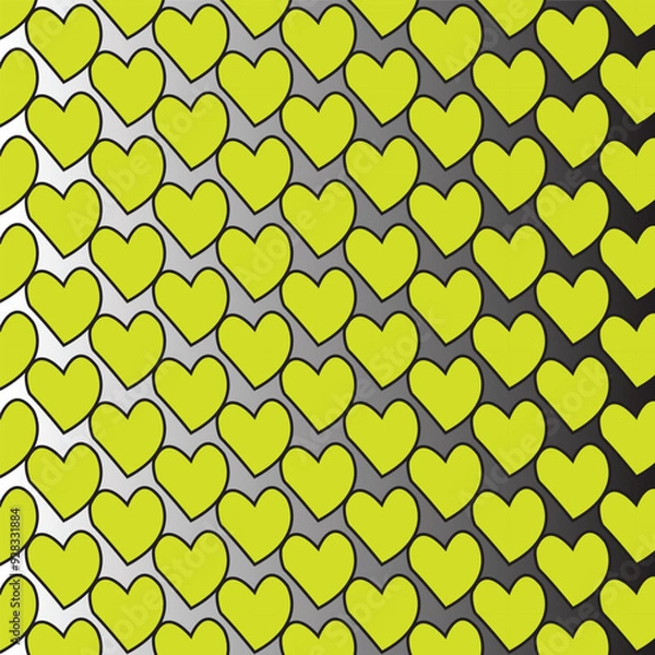 Fototapeta Charming vector pattern featuring seamless double hearts in grey and yellow. Ideal for backgrounds, textiles, and romantic designs.