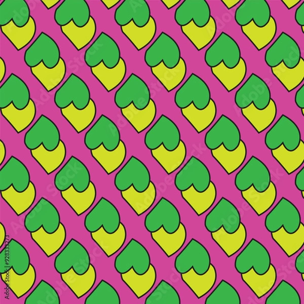 Fototapeta  Stylish vector pattern featuring seamless vertical double hearts in grey and yellow. Perfect for backgrounds, textiles, and modern designs.