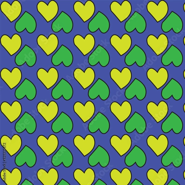 Fototapeta  Stylish vector pattern featuring seamless vertical double hearts in grey and yellow. Perfect for backgrounds, textiles, and modern designs.