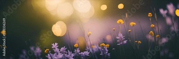 Fototapeta Meadow flowers with blurry background, bokeh effect