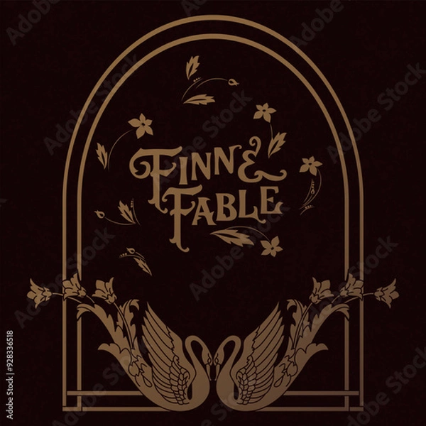 Fototapeta Fairytale vector frame with a pair of swans and flowers. Cover for children's book. Magic and enchantment. Enchanted and magical garden. Spells and curses. Fables and fairy tales.
