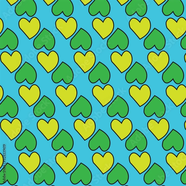 Obraz  Stylish vector pattern featuring seamless vertical double hearts in grey and yellow. Perfect for backgrounds, textiles, and modern designs.