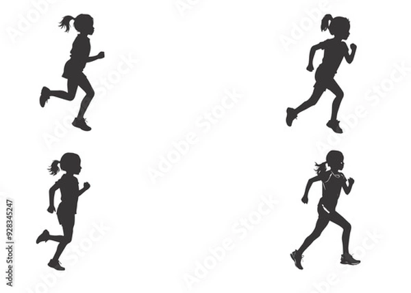 Obraz Running kid child silhouettes set
