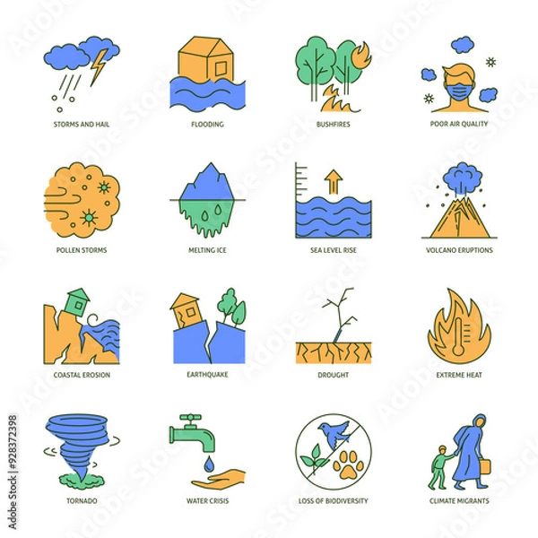 Fototapeta Global warming line icon set