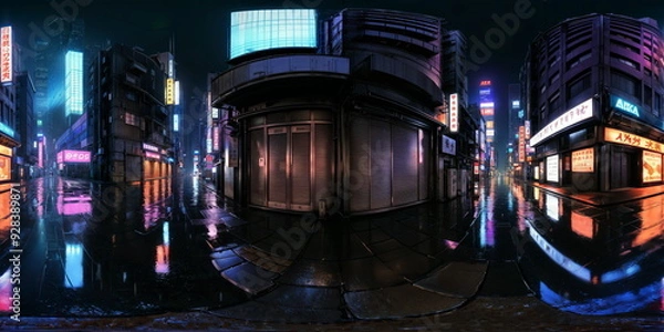 Obraz Full 360 degrees seamless spherical panorama HDRI equirectangular projection of A bustling city street. Texture environment map for lighting and reflection source rendering 3d scenes.	
