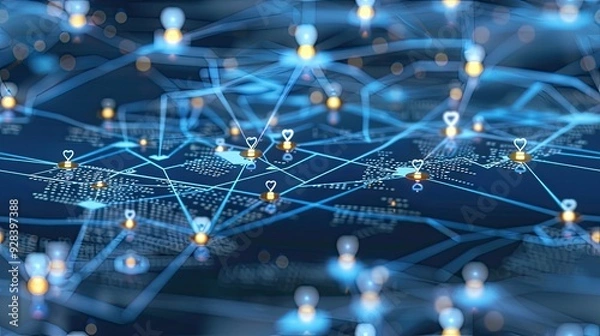 Fototapeta A vibrant display of digital connections over a world map highlights an interconnected network of data points and communication links SEAMLESS PATTERN
