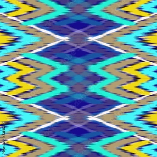 Obraz  Ikat semless pattern for fabric, wallpaper, tiles, traditional seamless, Aztec, tribal. Hmong, Native American Indian, Pattern design for wrap, carpet, decorative illustration