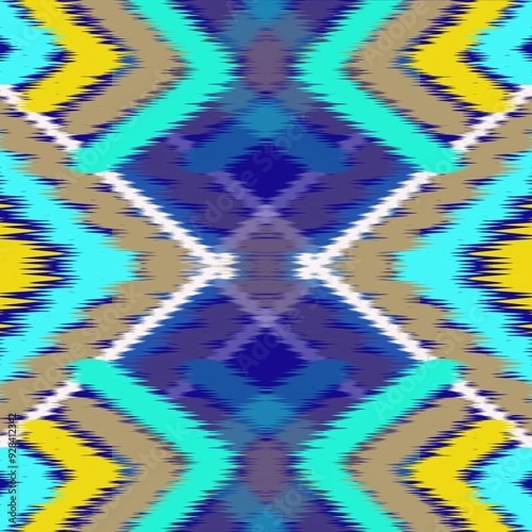 Obraz  Ikat semless pattern for fabric, wallpaper, tiles, traditional seamless, Aztec, tribal. Hmong, Native American Indian, Pattern design for wrap, carpet, decorative illustration