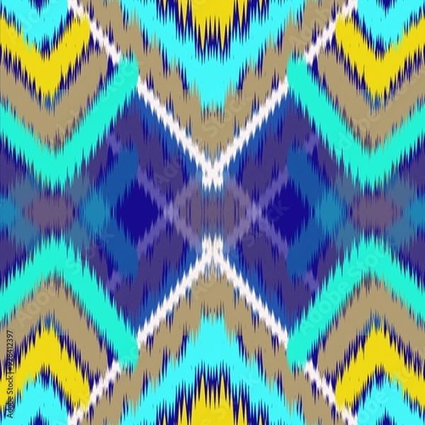 Obraz  Ikat semless pattern for fabric, wallpaper, tiles, traditional seamless, Aztec, tribal. Hmong, Native American Indian, Pattern design for wrap, carpet, decorative illustration
