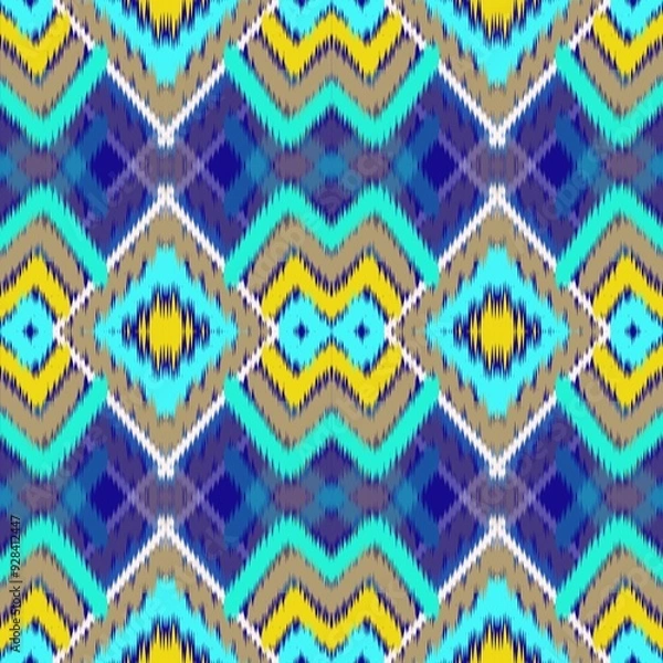 Obraz Colorful ikat pattern in vintage style. Elegant ethnic background. Hand drawn oriental art. Seamless geometric vintage texture