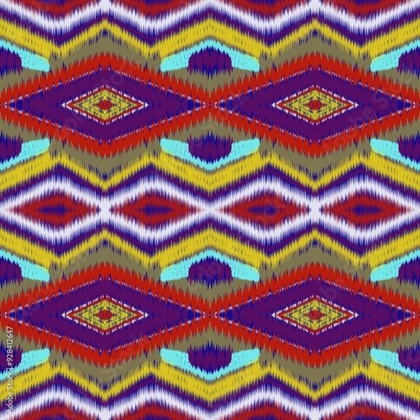 Obraz  Colorful ikat pattern in vintage style. Elegant ethnic background. Hand drawn oriental art. Seamless geometric vintage texture