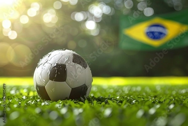 Fototapeta ai generative soccer ball with Brazilian flag background