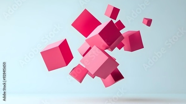 Fototapeta 62. Floating, angular geometric shapes in a dynamic 3D arrangement, isolated on a clean white backdrop.