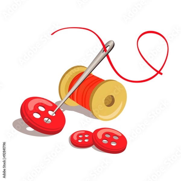 Obraz button, thread with a needle isolated
