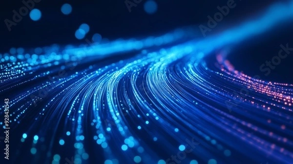 Fototapeta Blue light streak, fiber optic, speed line, futuristic background for 5g or 6g technology wireless data transmission, high-speed internet in abstract
