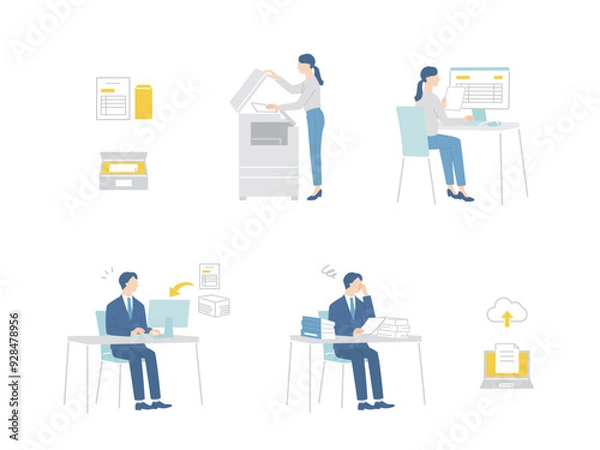 Fototapeta DX化や電子データを作成するビジネスパーソンセット