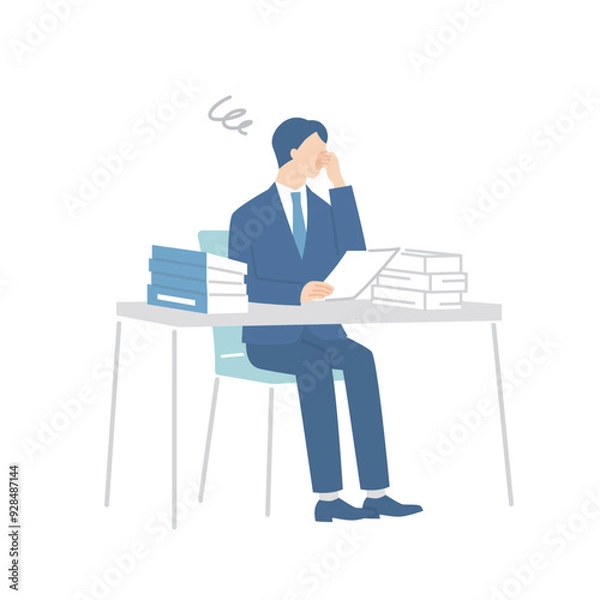 Fototapeta 書類の山に頭を抱えるビジネスマン