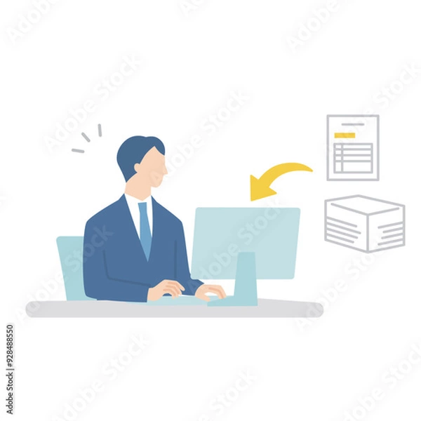 Fototapeta DX化や電子データを作成するビジネスマン　上半身