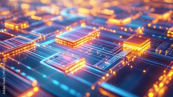 Fototapeta Abstract Technology Background with Blue and Orange Lights