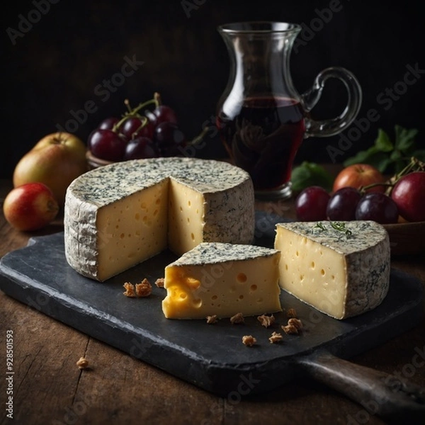 Obraz Savor the artistry of cheese making with a well-curated cheese presentation featuring a variety of textures and rich, flavorful options for any event
