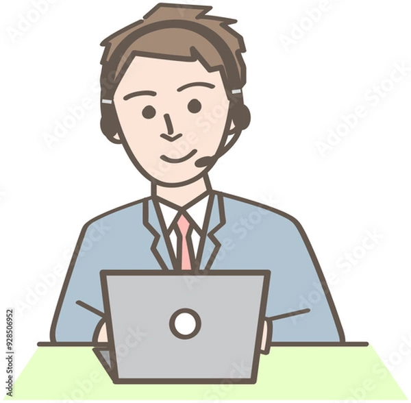 Fototapeta リモートワークで仕事をするビジネスパーソンの男性