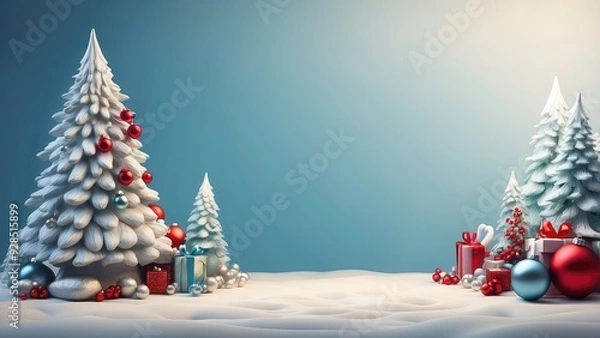 Fototapeta Christmas winter theme, text space, 3D render artwork, and winter décor