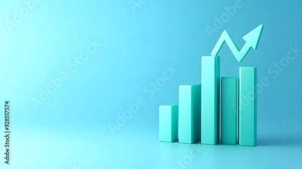 Fototapeta Business growth concept with blue bar chart showing increasing upward trend against a gradient background.