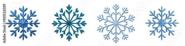 Fototapeta A snowflake winter element 3D illustration frosty blue tones isolated on white and transparent background