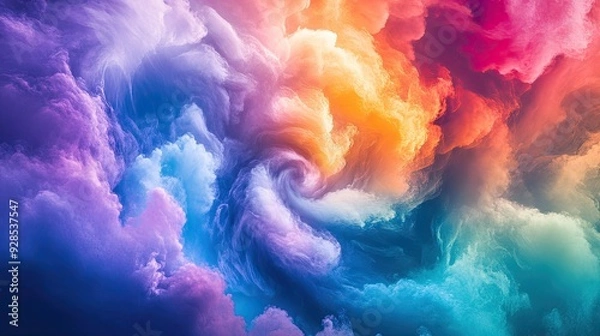 Obraz A swirling cloud of vibrant colors, including blue, purple, red, orange, yellow, and white, creating a dynamic abstract background.