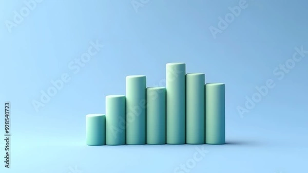 Fototapeta Minimalist 3D bar chart in pastel blue, visually representing data growth and analytics in a sleek, modern design.
