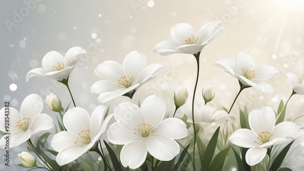 Fototapeta elegant white flowers with soft bokeh background,