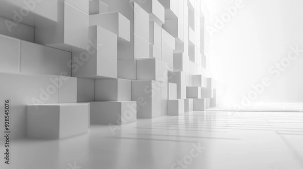 Fototapeta A minimalist interior scene with white geometric blocks creating depth and light.