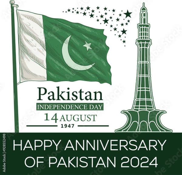Fototapeta Pakistan's Independence Day, celebrated on August 14th, marks the day in 1947 when Pakistan gained independence from British rule. This day commemorates the creation of a separate nation.