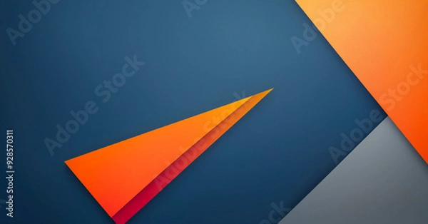 Fototapeta Abstract geometric background with sharp orange triangles on separate blue and gray background