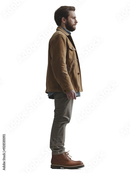 Obraz Man in suit standing sideways cut out from transparent background PNG
