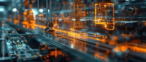 Fototapeta Futuristic  Hologram of High-Tech Manufacturing Process in Stunning