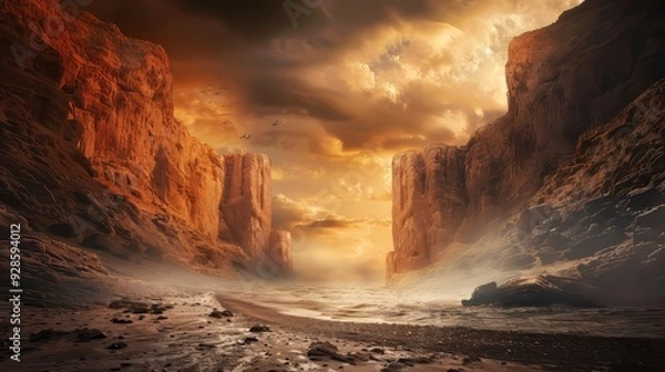 Fototapeta The parted sea with towering walls of water on either side