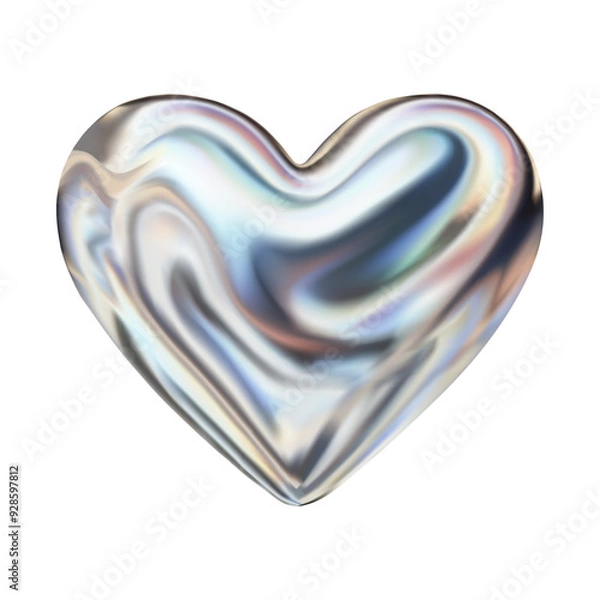Fototapeta Holo 3d heart. Holographic chrome 3d heart shape