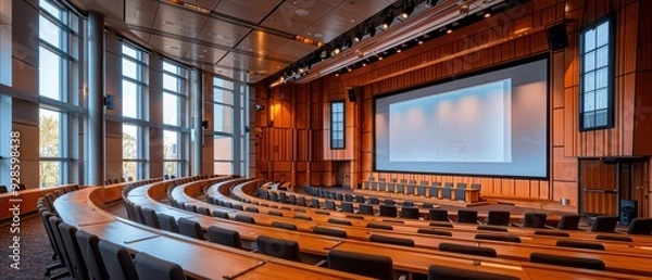 Fototapeta Futuristic Auditorium with Interactive Stage Systems and Projectors for Advanced Presentations