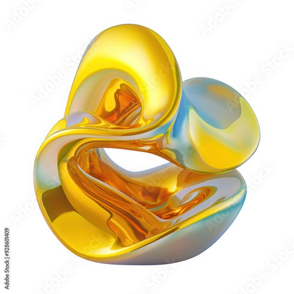 Fototapeta A gold sculpture of a twisted shape with a reflective surface