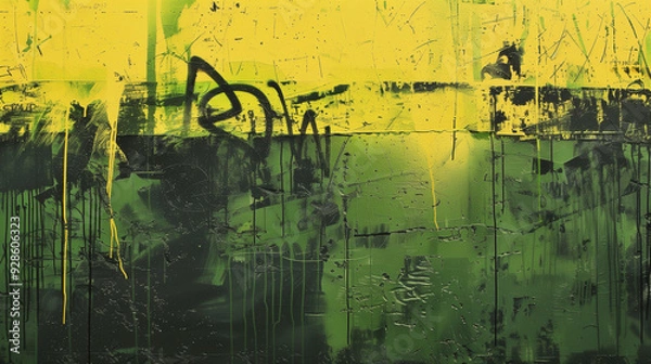 Fototapeta Grungy green and yellow abstract background, perfect for urban and edgy design projects with a raw and gritty feel.