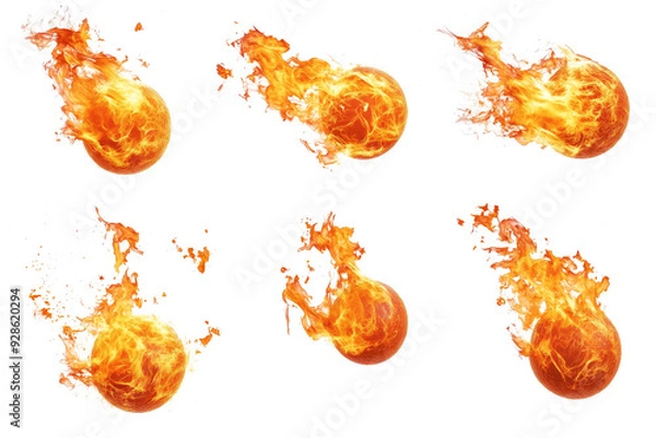Fototapeta Set of isolated fireballs with fire trails.