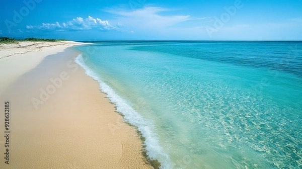 Fototapeta Picture a secluded beach where you can swim in the calm, clear ocean, the gentle waves lapping at your sides.