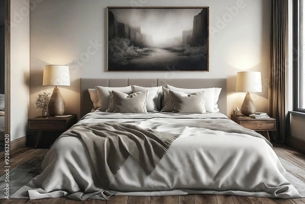 Fototapeta Cozy Bedroom with Nature-Inspired Decor