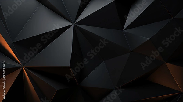 Obraz Geometric abstract pattern with triangles, black color. 3D effect, modern architectural design. The overall look is minimalist yet complex. Polygon background.