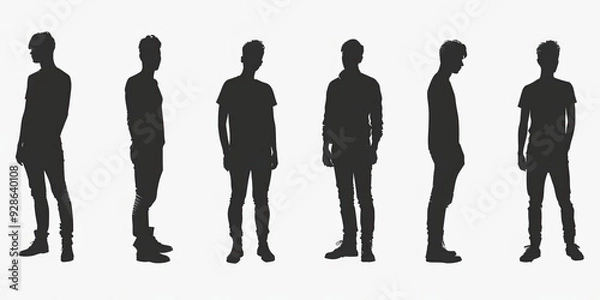 Fototapeta Silhouettes of unidentifiable individuals in varied poses against a light background