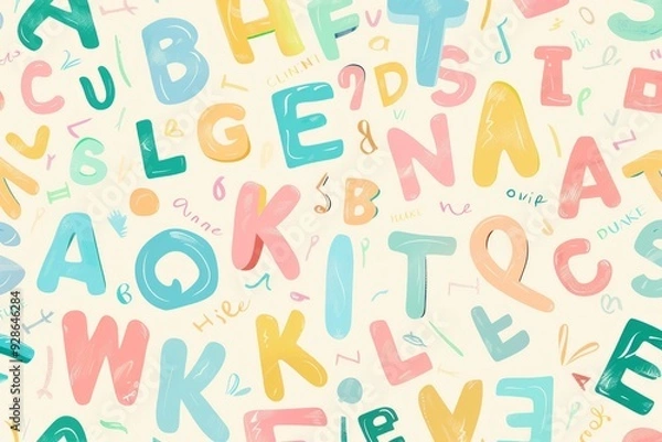 Fototapeta pattern background with all the alphabet letters, pastel colors